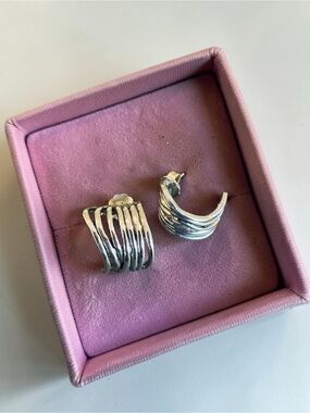 Silver Wave Openwork Half Hoop Earrings, Bold Sculptural Modernist Earrings